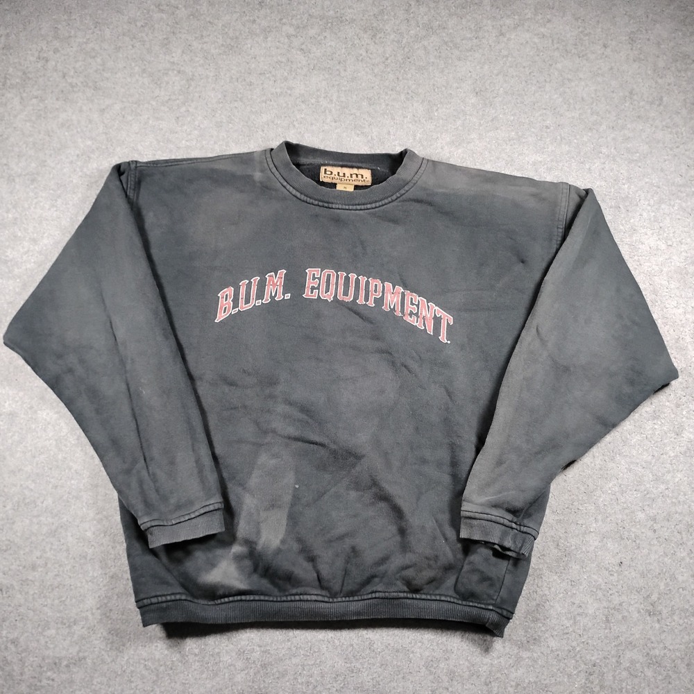 Vintage B.U.M. Equipment Crewneck Sweatshirt Faded Black Men's Medium Cotton